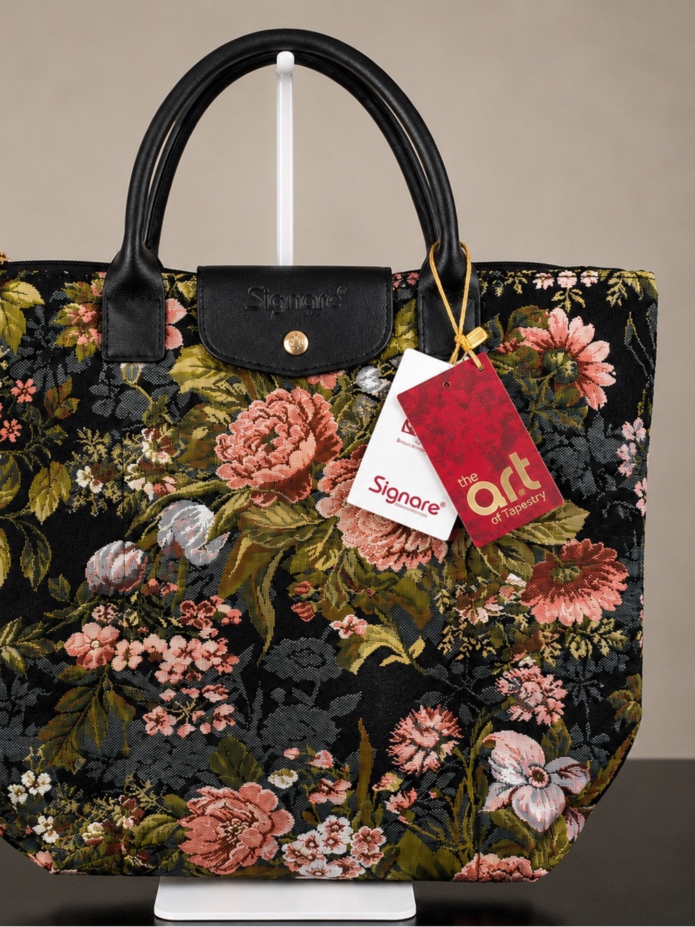 Cottagecore Botanical Signare Peony Tapestry Fold Away Shopping Tote Bag NWT